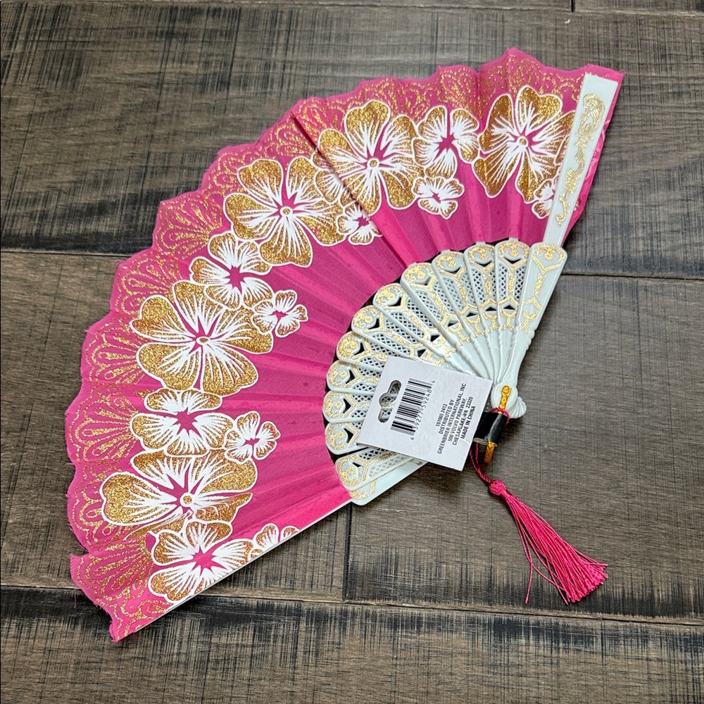 Elegant Pink and Gold Hand Fan